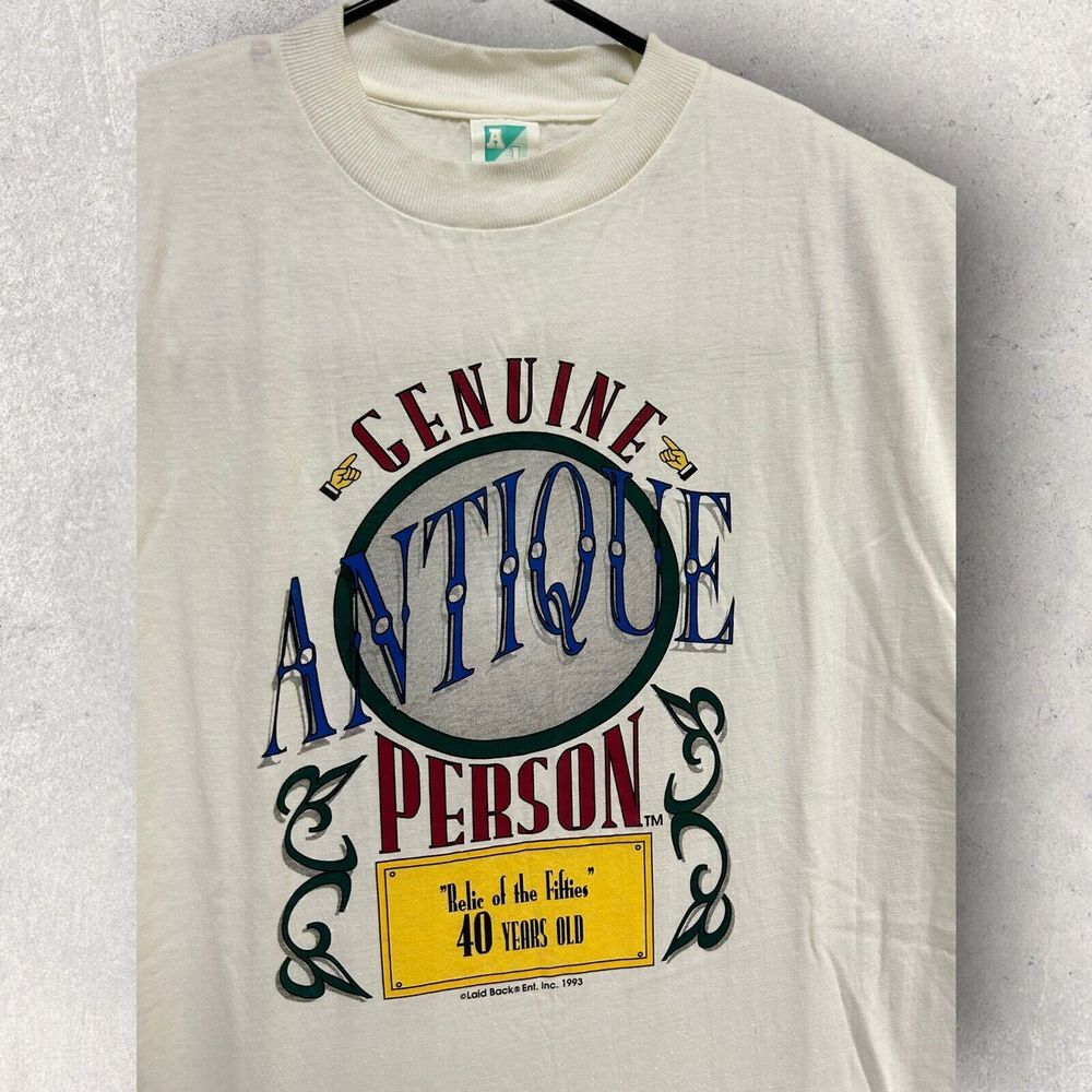 1993 Genuine‎ Antique Person Single Stitch Graphic T Shirt White Size XL